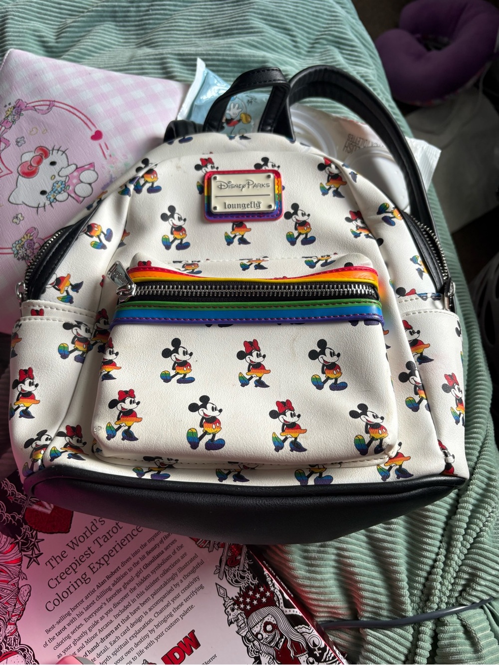 Loungefly White Rainbow Mickey & Minnie Mini Backpack